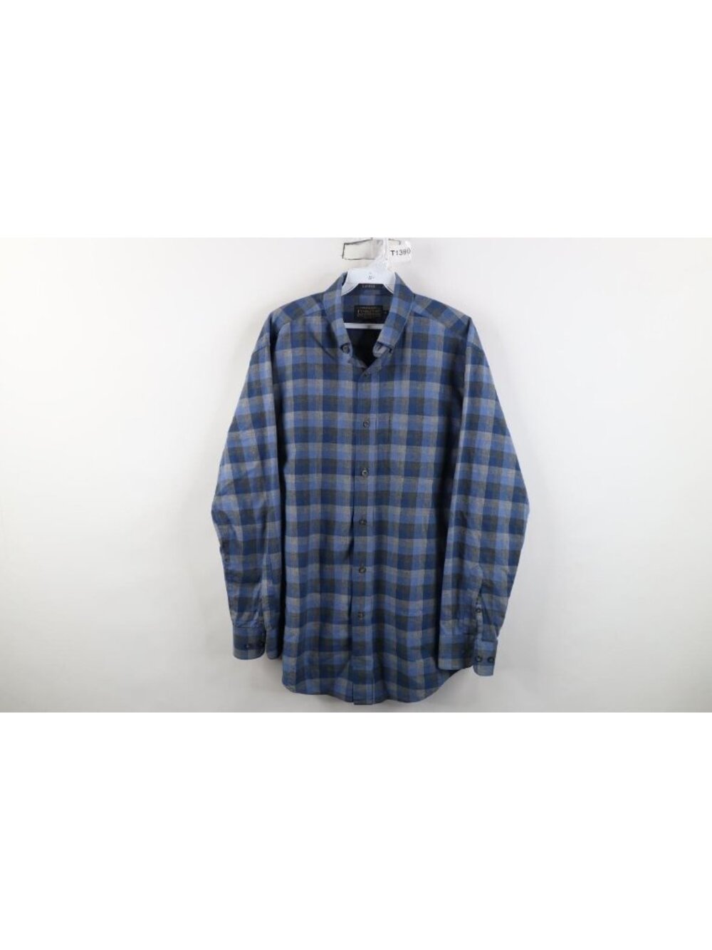 Vintage Pendleton Landry Collared Button Down Shirt Mens M Blue Plaid Wool Blend